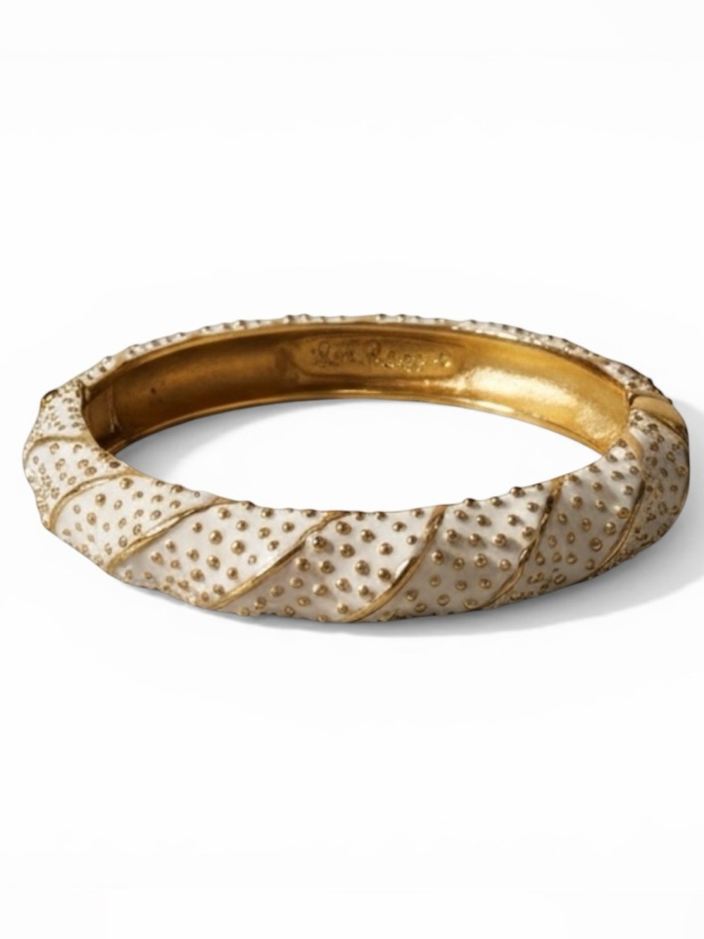 Lilly Pulitzer Hinged Bangle Bracelet White Enamel Gold Stud Cuff